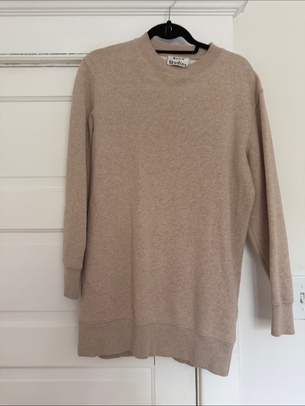Acne Studios Neutral Beige Crew Neck Sweatshirt Dress